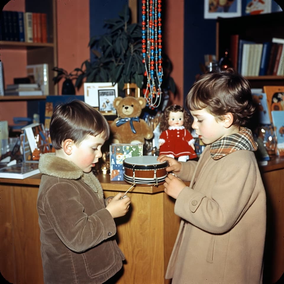 Children exchanging gifts in the 1950s