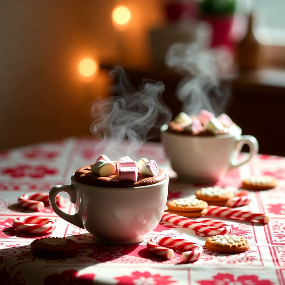 Hot chocolate with marshmallows and candy canes